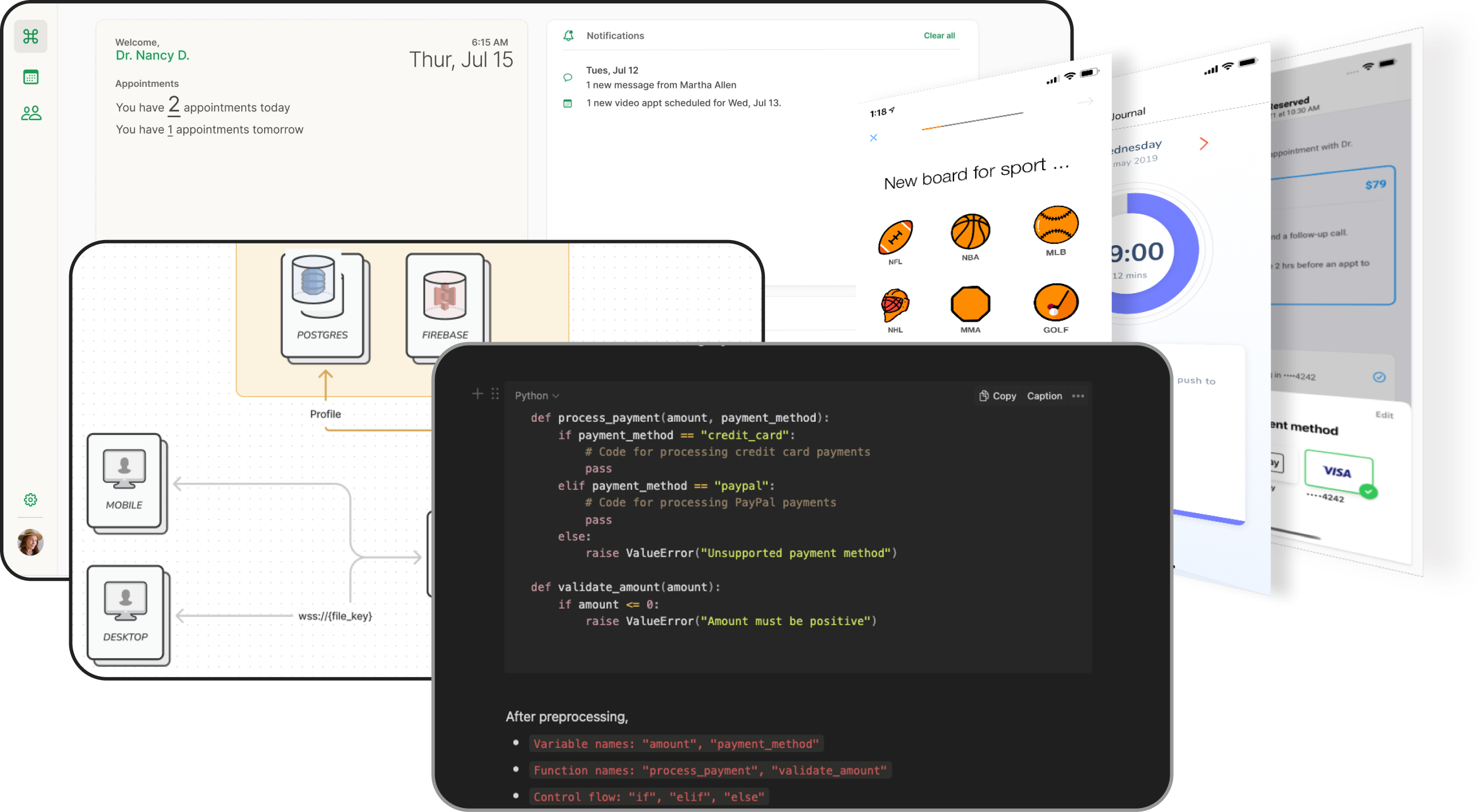 Hero images showing orchestration of microservices and technologies that  turn into a full-fldged product.